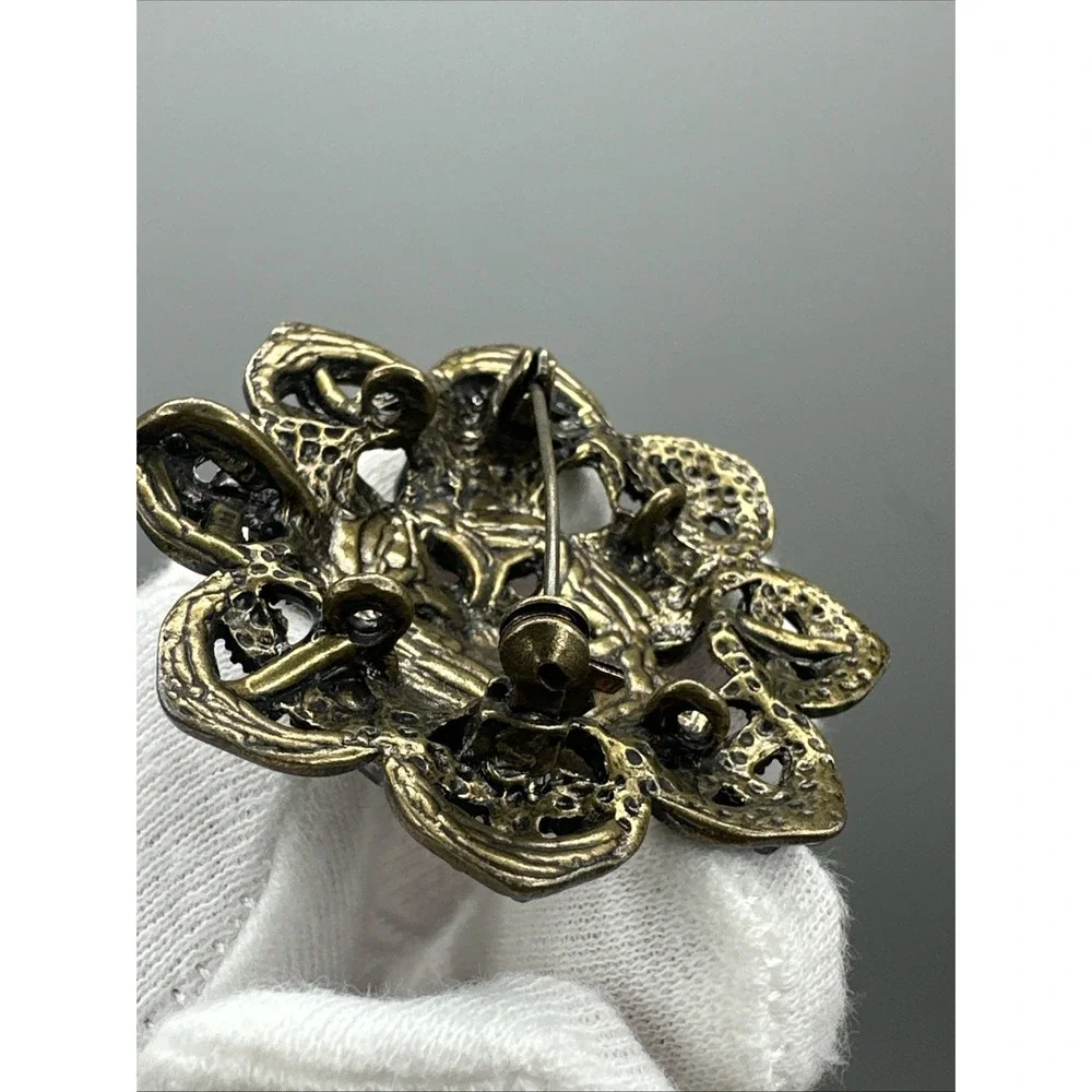 Vintage-Antique Bronze Purple Rhinestone Flower Brooch/pendant #876